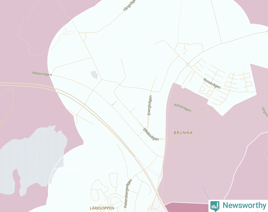 Karta som visar antalet cykelstölder i olika delar av Brunna, se tabell ovan