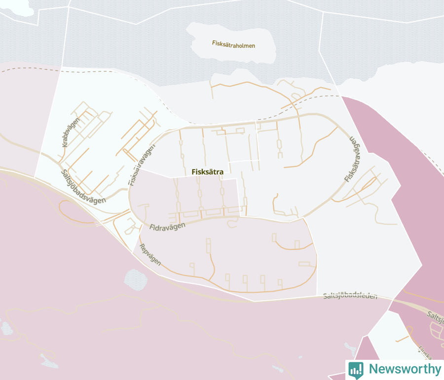 Karta som visar antalet cykelstölder i olika delar av Fisksätra, se tabell ovan