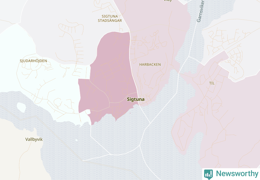 Karta som visar antalet cykelstölder i olika delar av Sigtuna, se tabell ovan