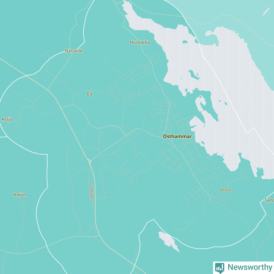 Karta över andel av befolkningen är mellan 0 och 4 år per område i Östhammar 2024.