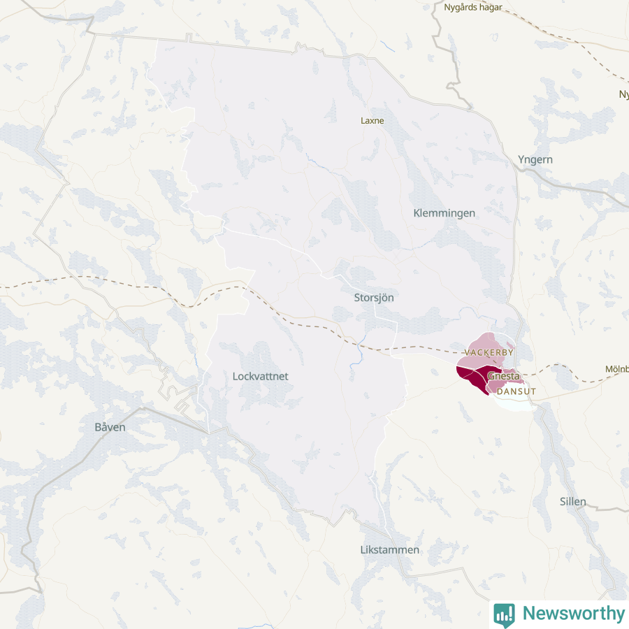 Karta som visar antalet cykelstölder i olika delar av Gnesta kommun, även i tabell nedan