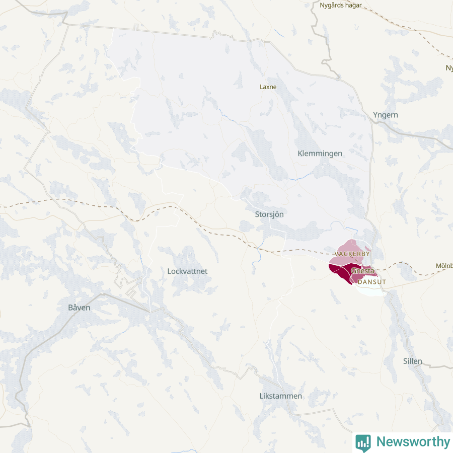 Karta som visar antalet cykelstölder i olika delar av Gnesta kommun, även i tabell nedan