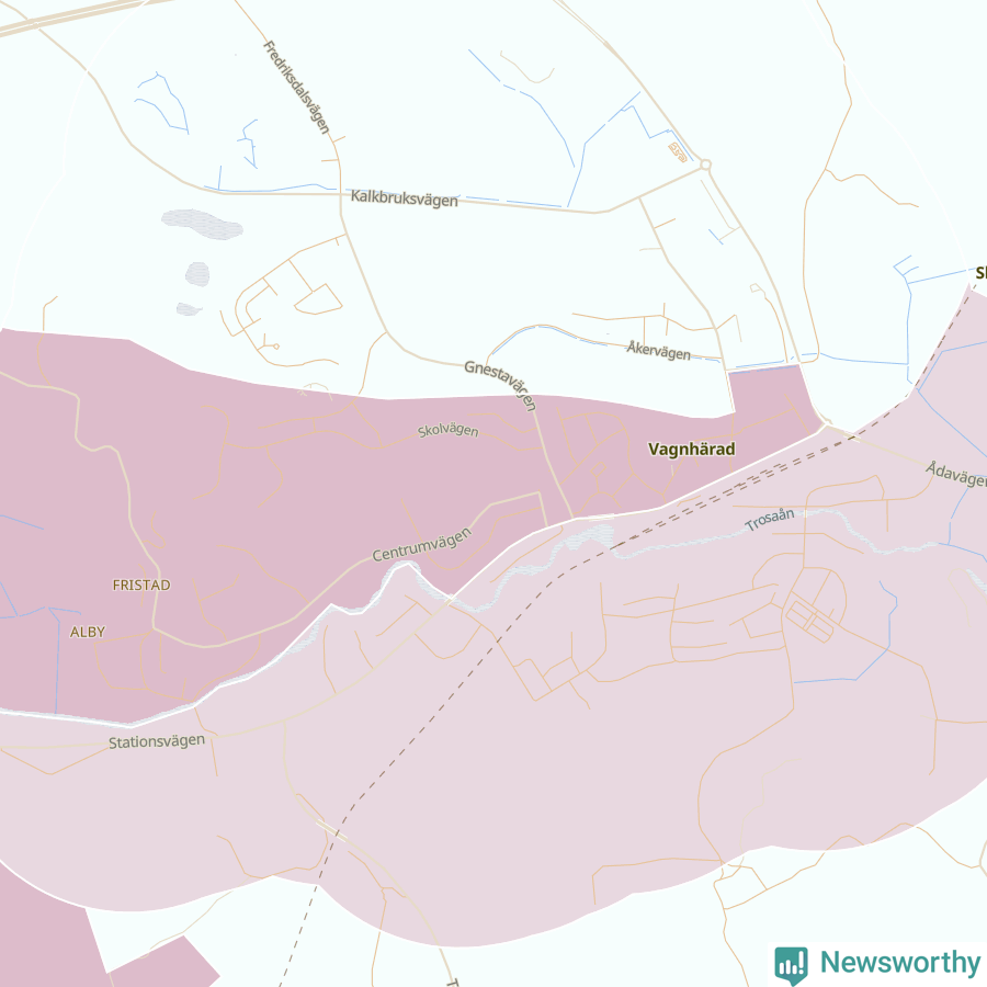 Karta som visar antalet cykelstölder i olika delar av Vagnhärad, se tabell ovan