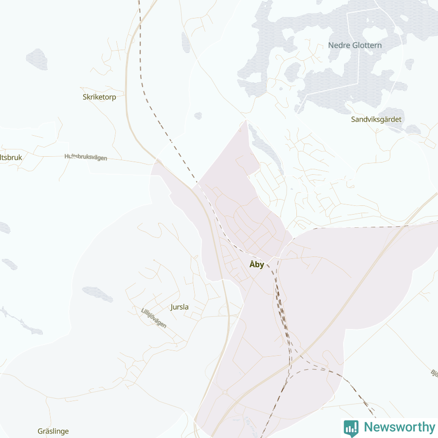 Karta som visar antalet cykelstölder i olika delar av Åby, se tabell ovan