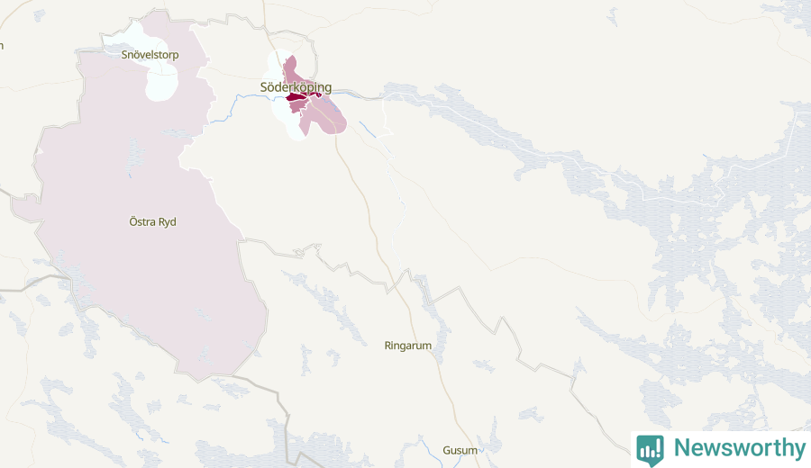 Karta som visar antalet cykelstölder i olika delar av Söderköpings kommun, även i tabell nedan