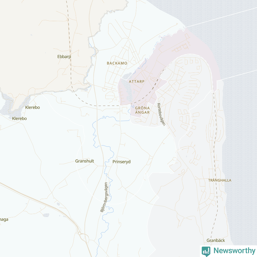 Karta som visar antalet cykelstölder i olika delar av Bankeryd, se tabell ovan