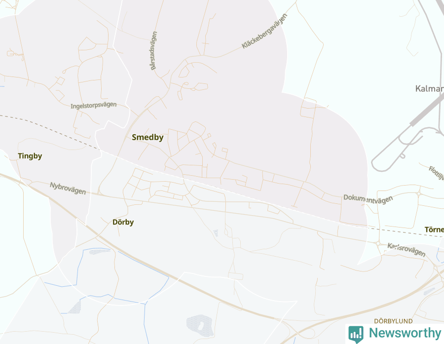 Karta som visar antalet cykelstölder i olika delar av Smedby, se tabell ovan