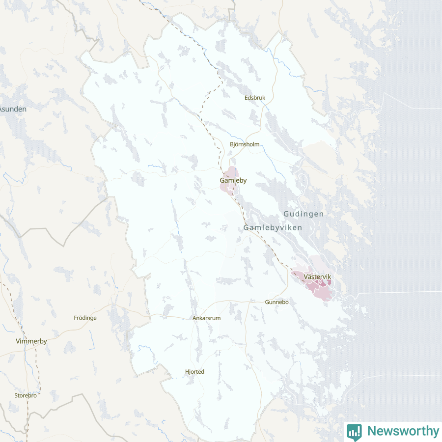 Karta som visar antalet cykelstölder i olika delar av Västerviks kommun, även i tabell nedan