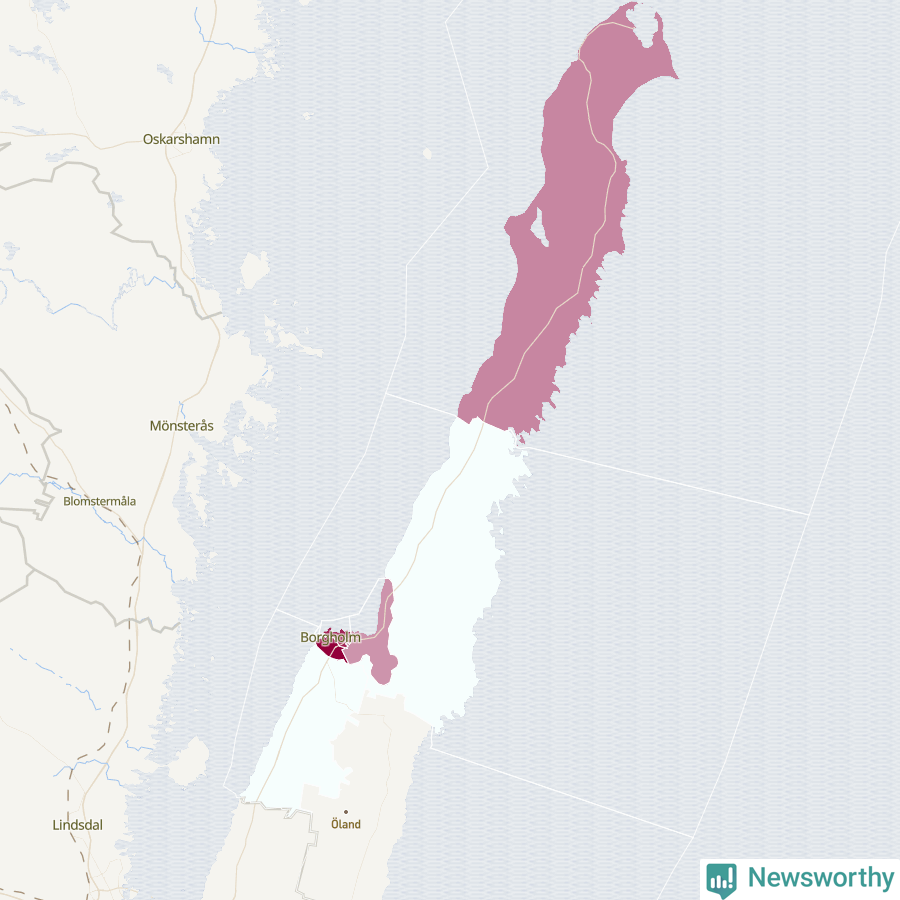 Karta som visar antalet cykelstölder i olika delar av Borgholms kommun, även i tabell nedan