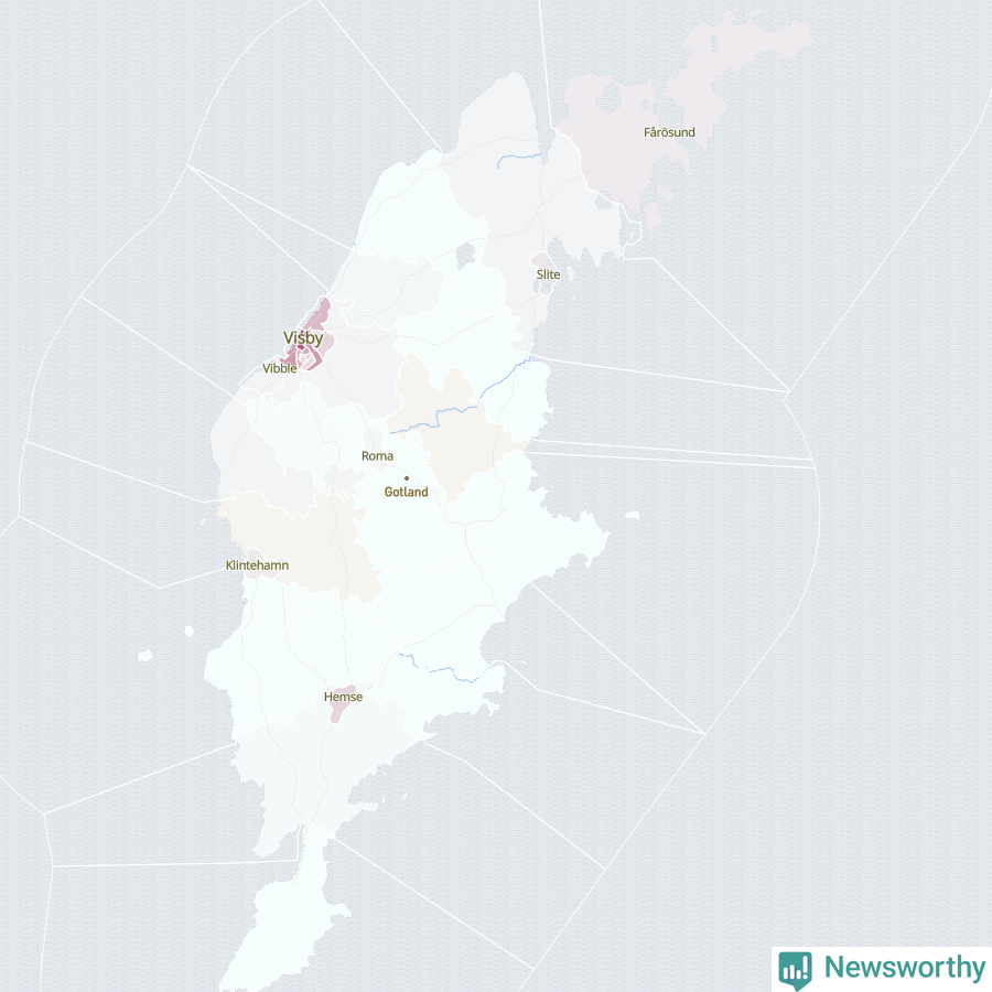 Karta som visar antalet cykelstölder i olika delar av Gotlands kommun, även i tabell nedan