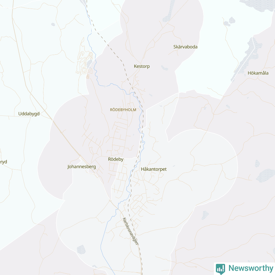 Karta som visar antalet cykelstölder i olika delar av Rödeby, se tabell ovan