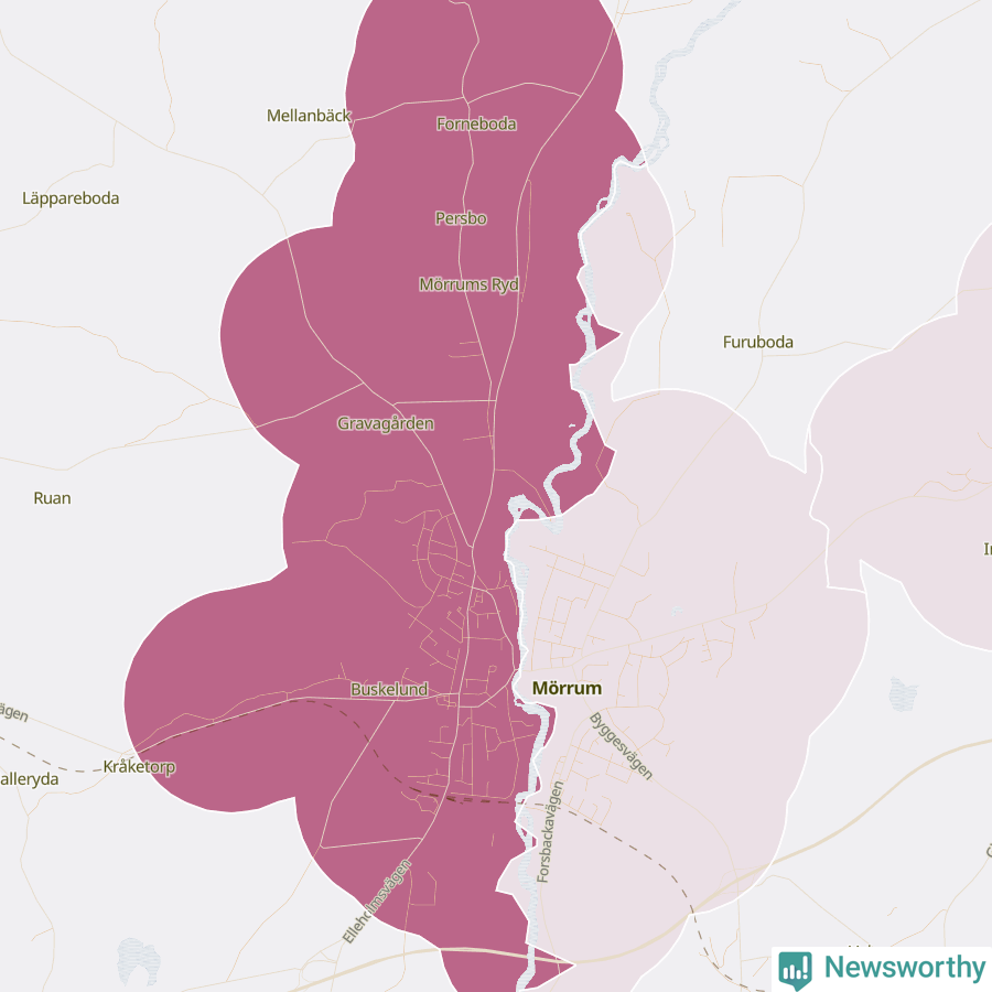 Karta som visar antalet cykelstölder i olika delar av Mörrum, se tabell ovan