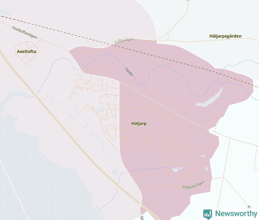 Karta som visar antalet cykelstölder i olika delar av Häljarp, se tabell ovan