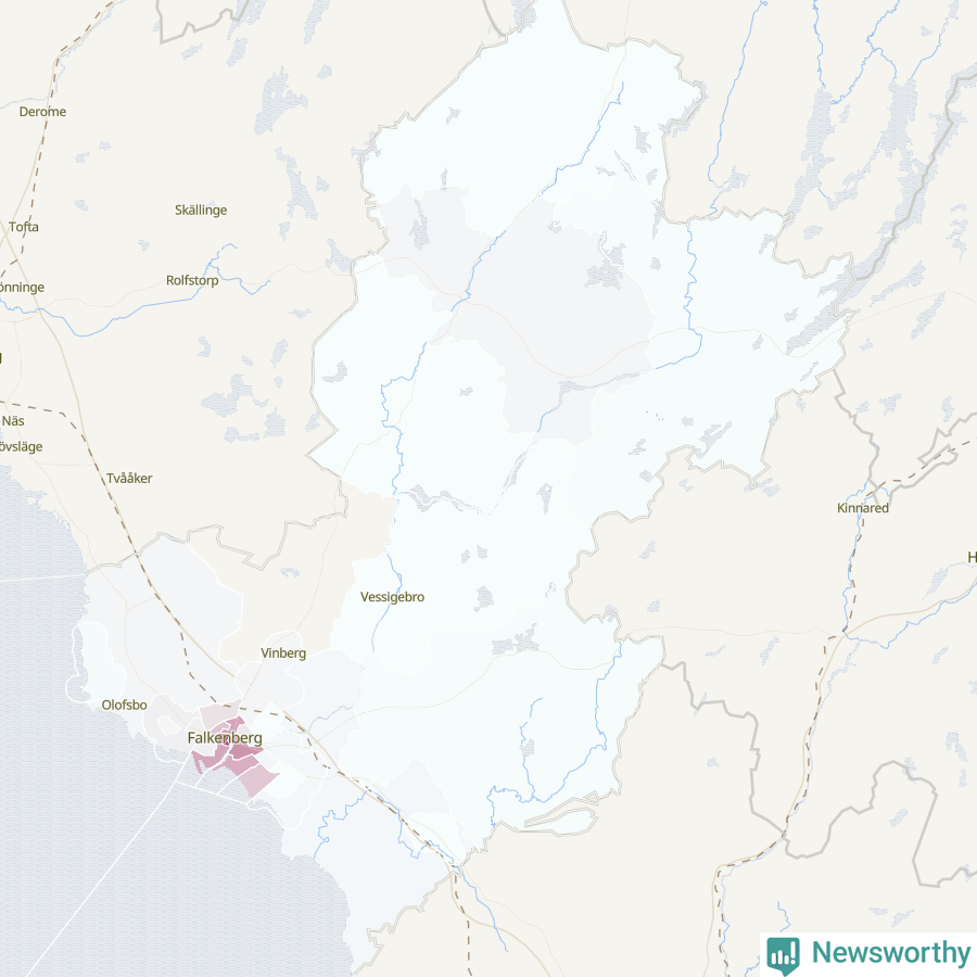 Karta som visar antalet cykelstölder i olika delar av Falkenbergs kommun, även i tabell nedan