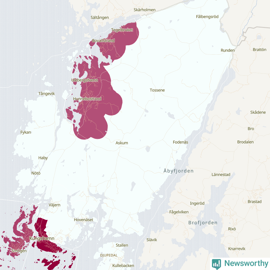 Karta som visar antalet cykelstölder i olika delar av Sotenäs kommun, även i tabell nedan
