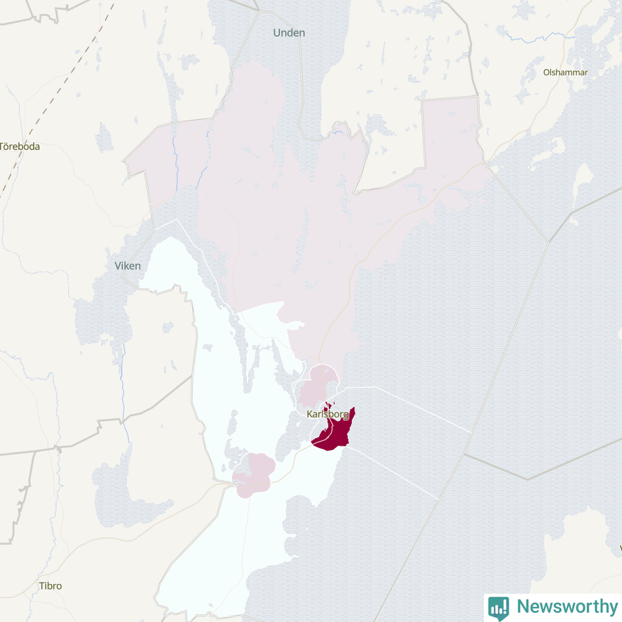 Karta som visar antalet cykelstölder i olika delar av Karlsborgs kommun, även i tabell nedan