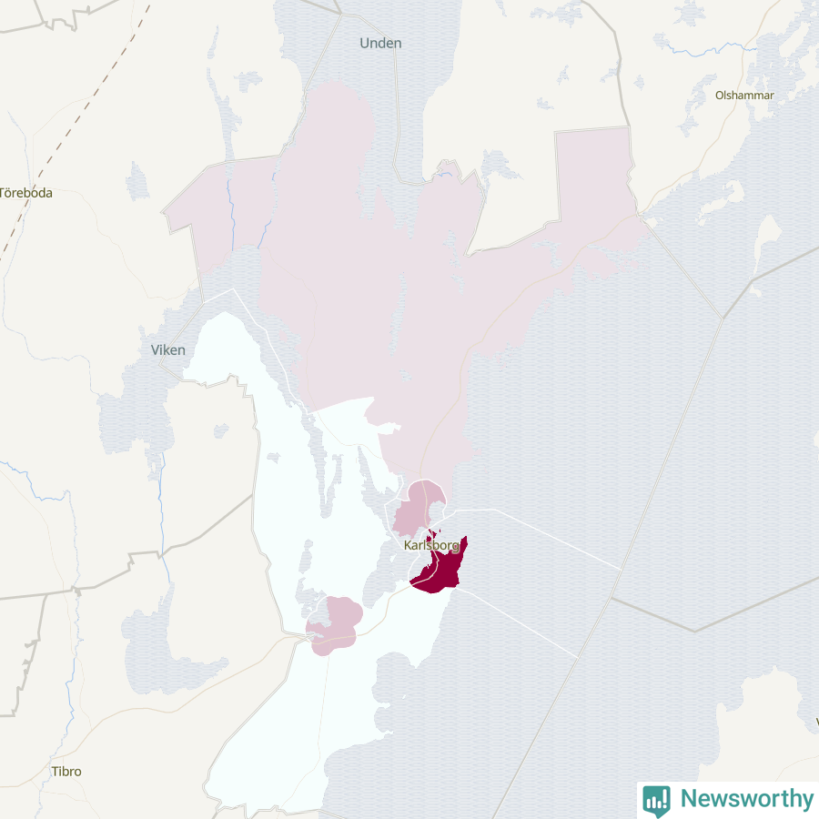 Karta som visar antalet cykelstölder i olika delar av Karlsborgs kommun, även i tabell nedan