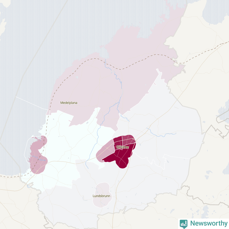 Karta som visar antalet cykelstölder i olika delar av Götene kommun, även i tabell nedan