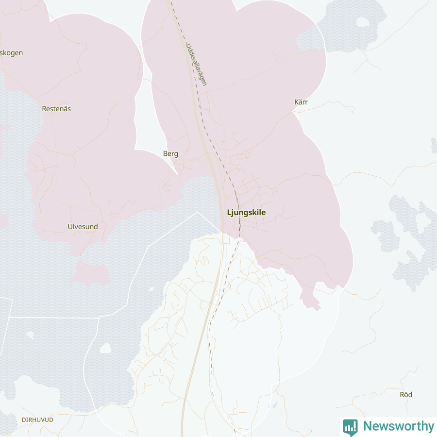 Karta som visar antalet cykelstölder i olika delar av Ljungskile, se tabell ovan