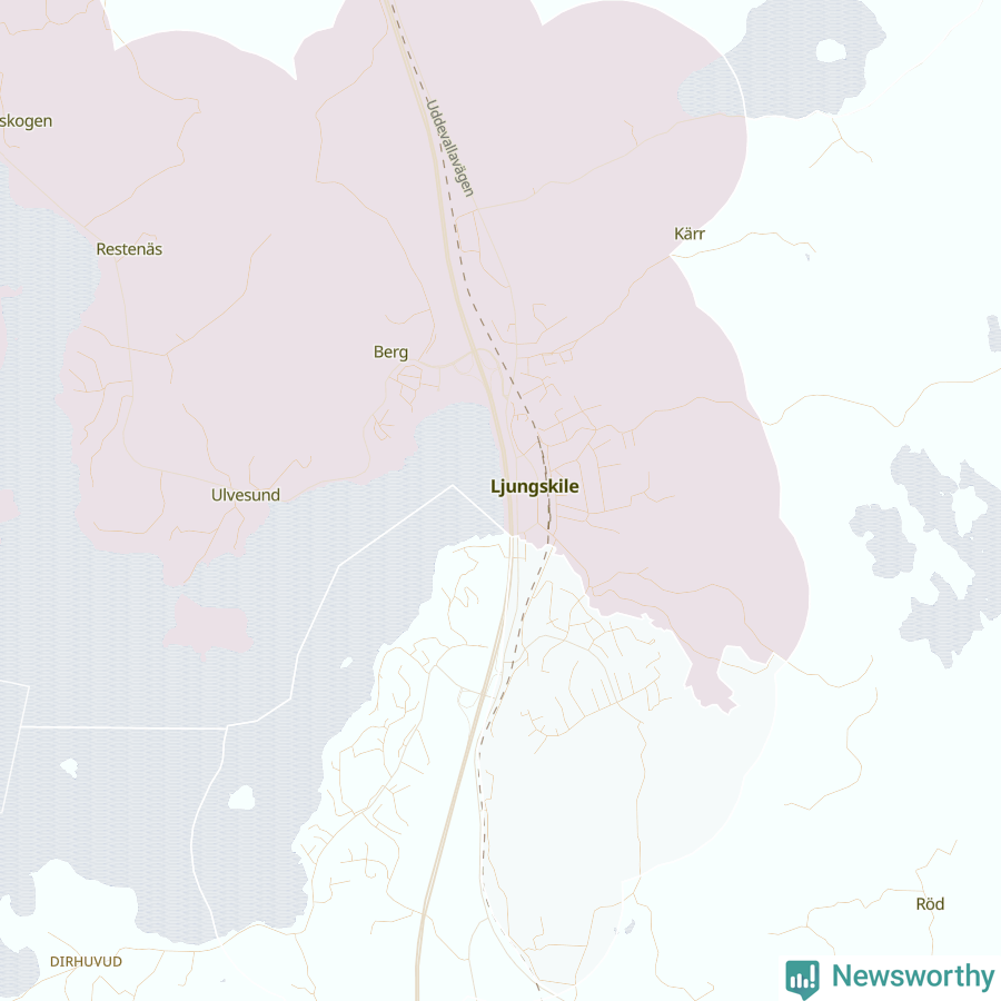 Karta som visar antalet cykelstölder i olika delar av Ljungskile, se tabell ovan