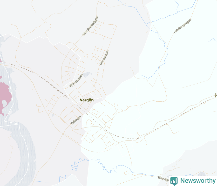 Karta som visar antalet cykelstölder i olika delar av Vargön, se tabell ovan