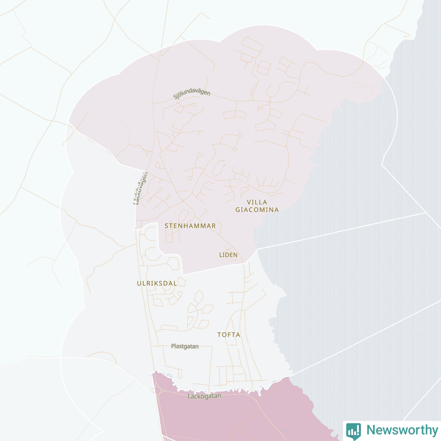 Karta som visar antalet cykelstölder i olika delar av Lidköping norra, se tabell ovan