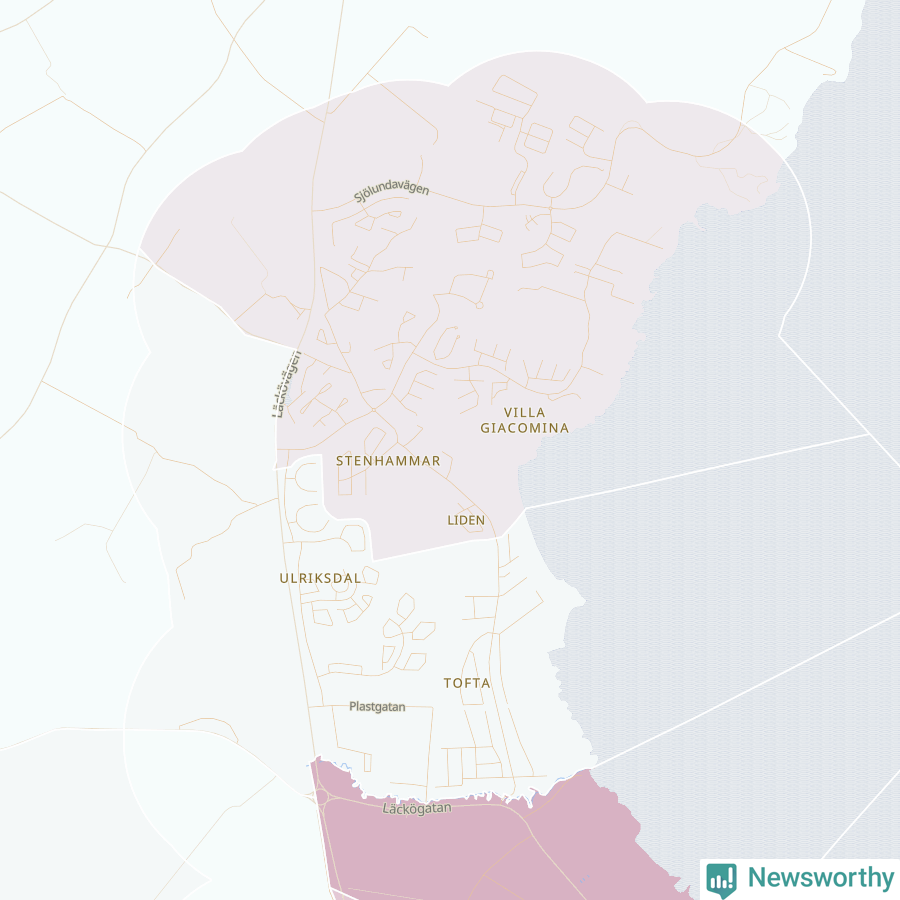 Karta som visar antalet cykelstölder i olika delar av Lidköping norra, se tabell ovan