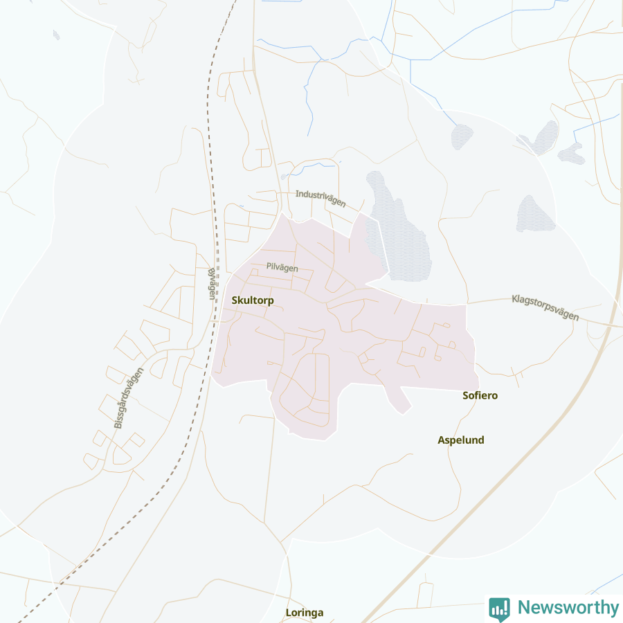 Karta som visar antalet cykelstölder i olika delar av Skultorp, se tabell ovan