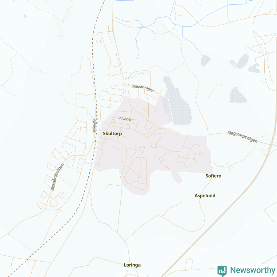 Karta som visar antalet cykelstölder i olika delar av Skultorp, se tabell ovan