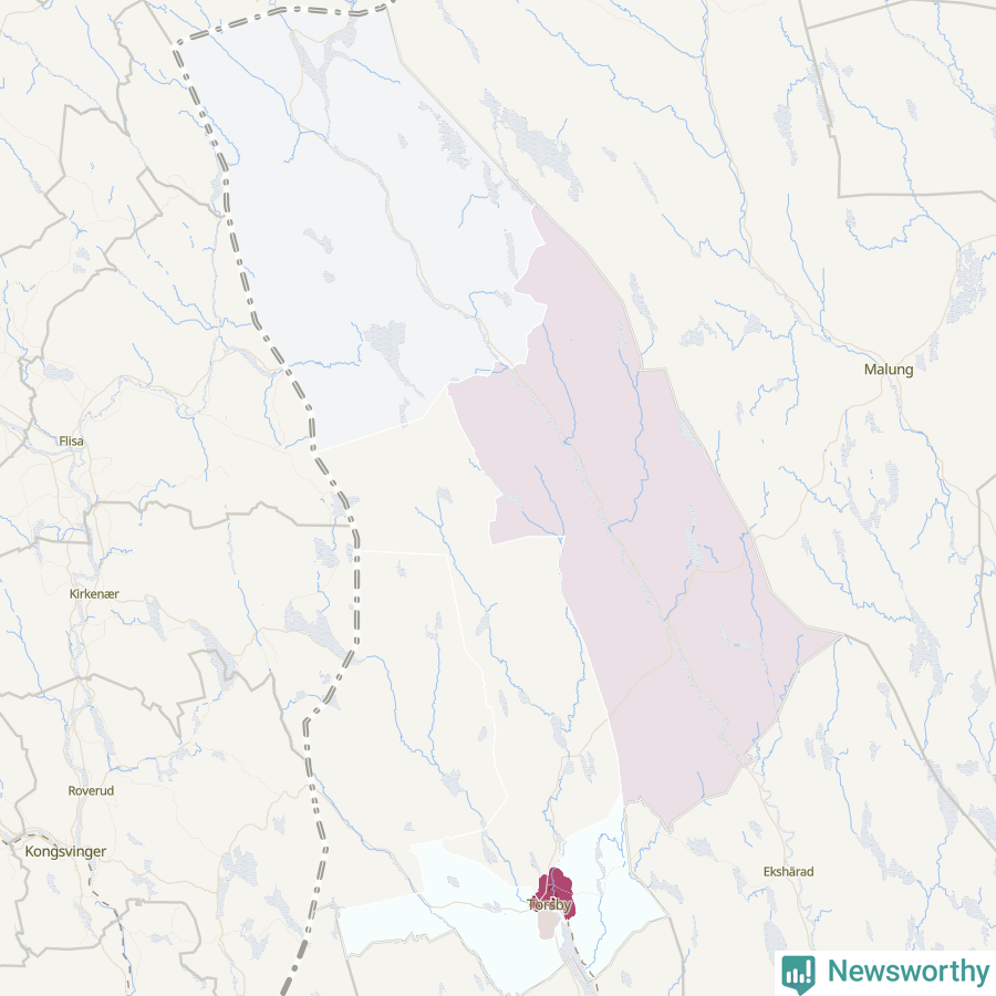 Karta som visar antalet cykelstölder i olika delar av Torsby kommun, även i tabell nedan