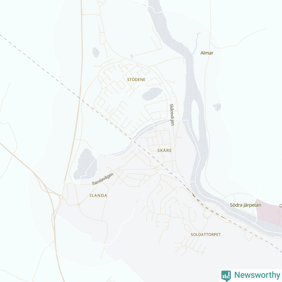 Karta som visar antalet cykelstölder i olika delar av Skåre, se tabell ovan