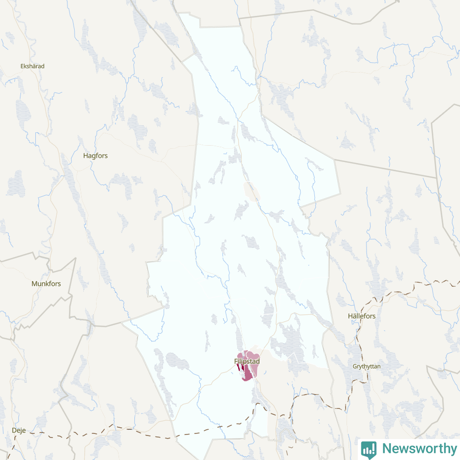 Karta som visar antalet cykelstölder i olika delar av Filipstads kommun, även i tabell nedan