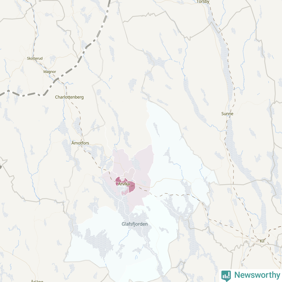 Karta som visar antalet cykelstölder i olika delar av Arvika kommun, även i tabell nedan