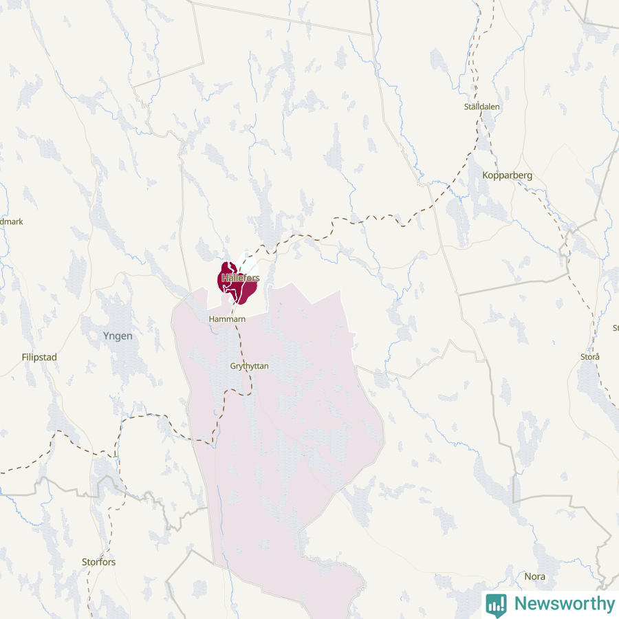 Karta som visar antalet cykelstölder i olika delar av Hällefors kommun, även i tabell nedan