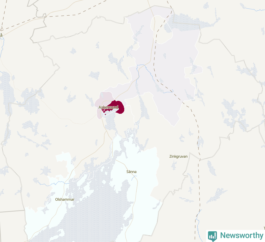 Karta som visar antalet cykelstölder i olika delar av Askersunds kommun, även i tabell nedan