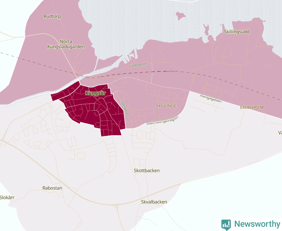 Karta som visar antalet cykelstölder i olika delar av Kungsör, se tabell ovan