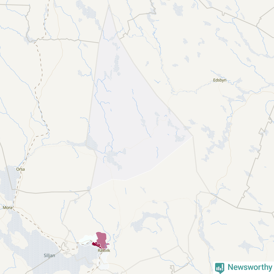 Karta som visar antalet cykelstölder i olika delar av Rättviks kommun, även i tabell nedan
