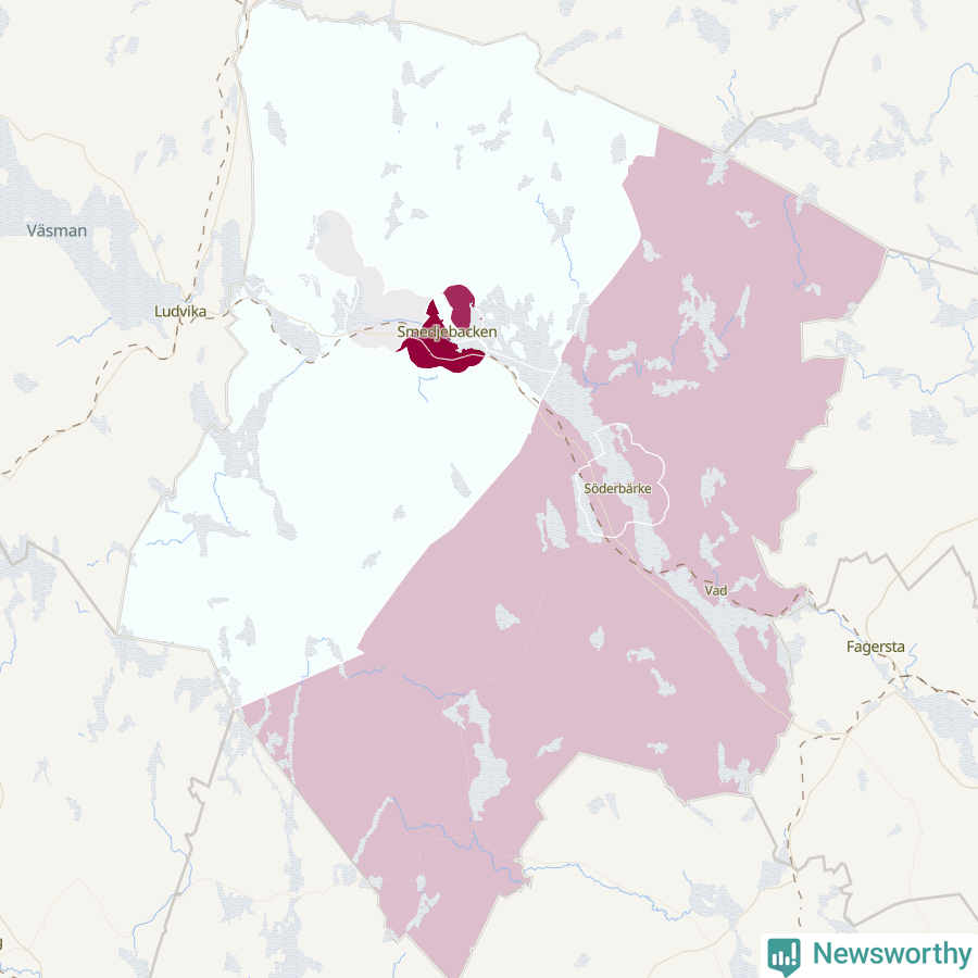 Karta som visar antalet cykelstölder i olika delar av Smedjebackens kommun, även i tabell nedan
