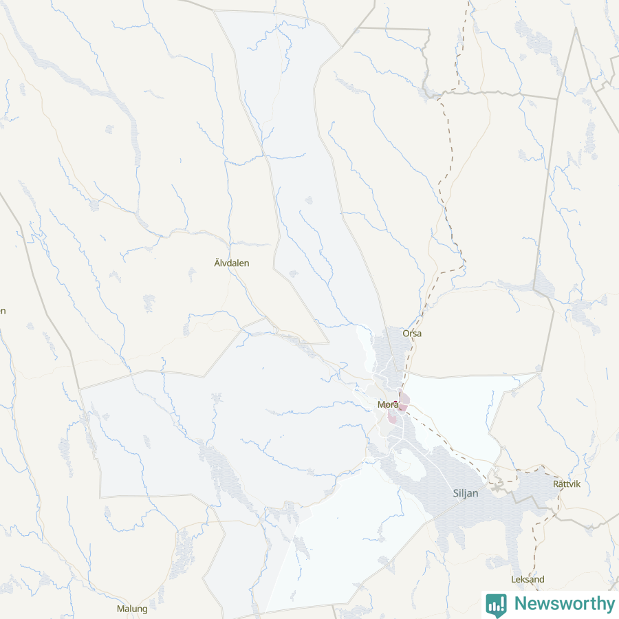 Karta som visar antalet cykelstölder i olika delar av Mora kommun, även i tabell nedan