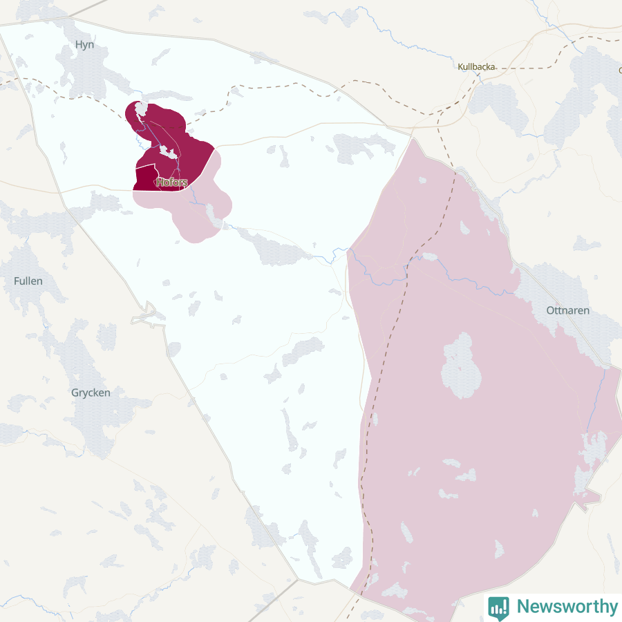 Karta som visar antalet cykelstölder i olika delar av Hofors kommun, även i tabell nedan