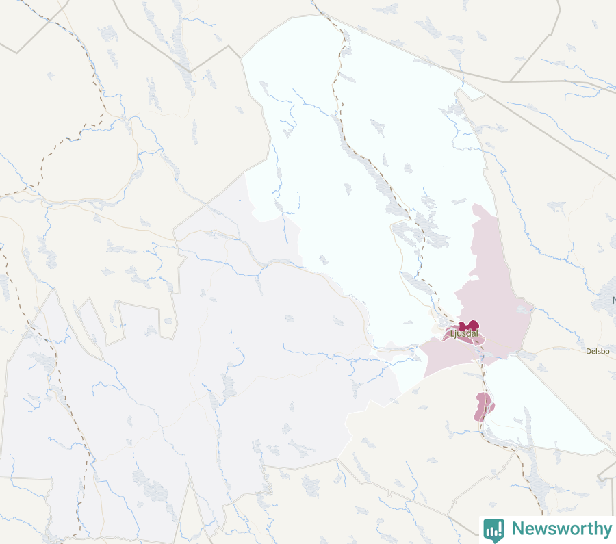 Karta som visar antalet cykelstölder i olika delar av Ljusdals kommun, även i tabell nedan
