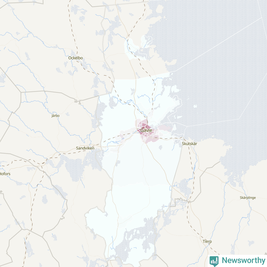 Karta som visar antalet cykelstölder i olika delar av Gävle kommun, även i tabell nedan
