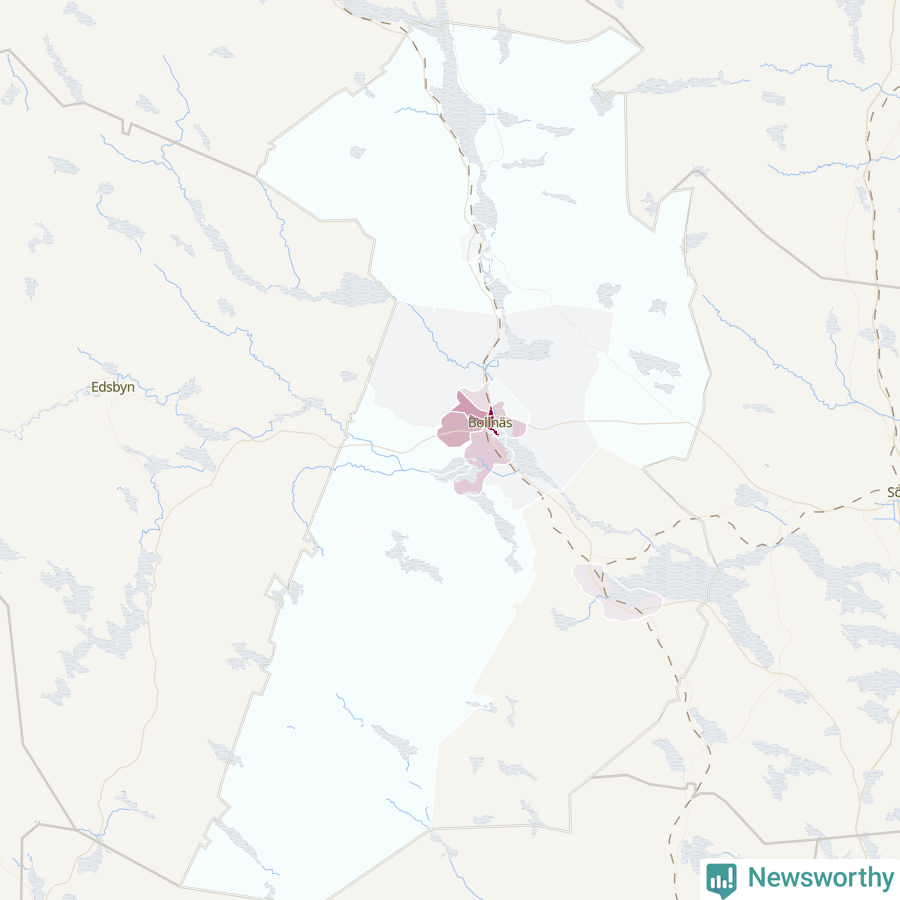 Karta som visar antalet cykelstölder i olika delar av Bollnäs kommun, även i tabell nedan