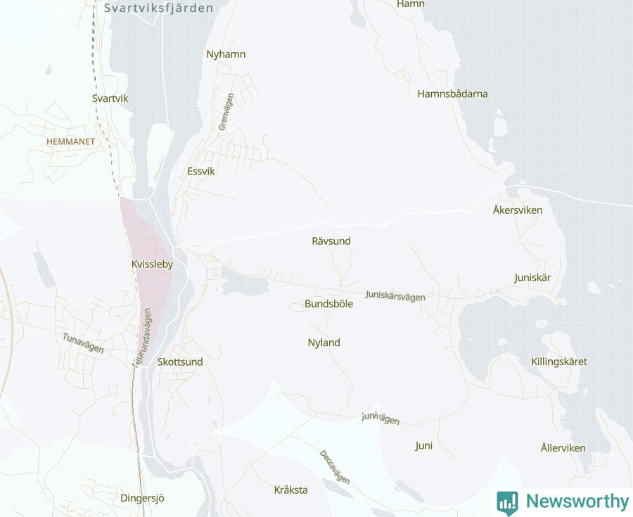 Karta som visar antalet cykelstölder i olika delar av Kvissleby, se tabell ovan