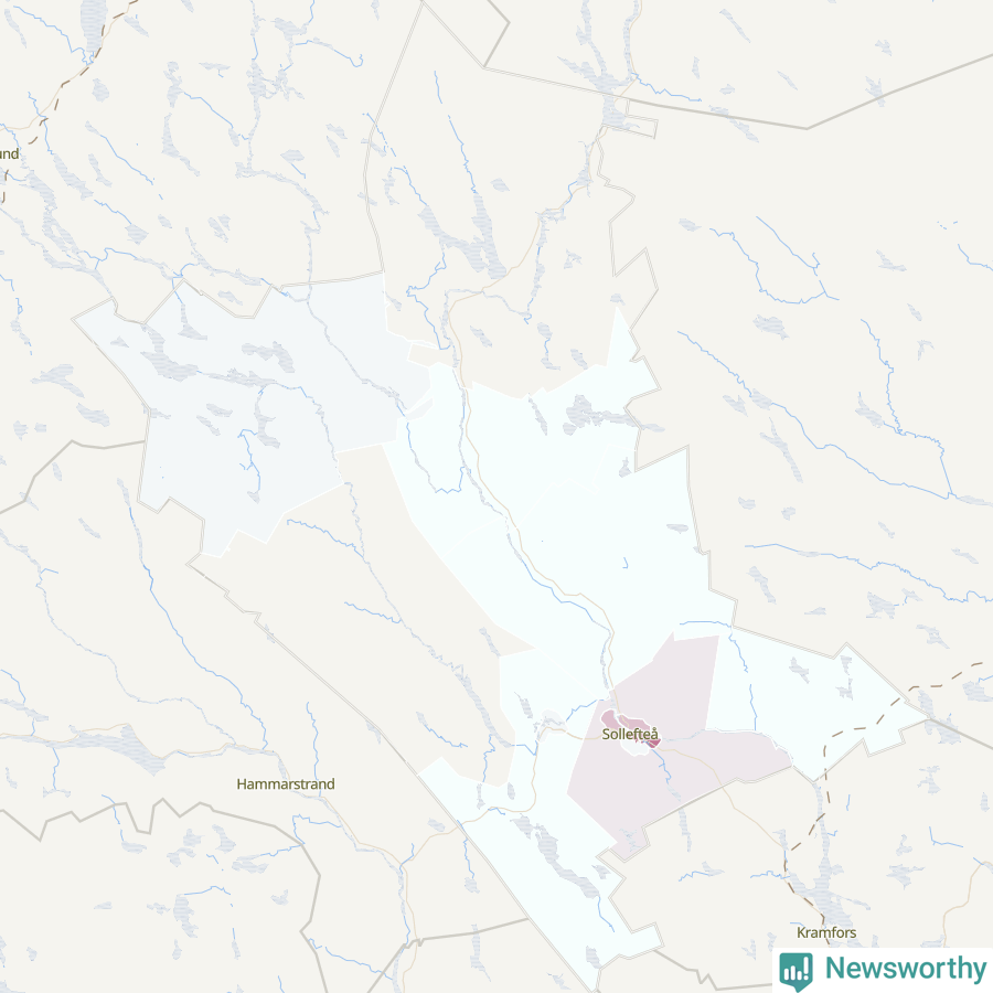 Karta som visar antalet cykelstölder i olika delar av Sollefteå kommun, även i tabell nedan