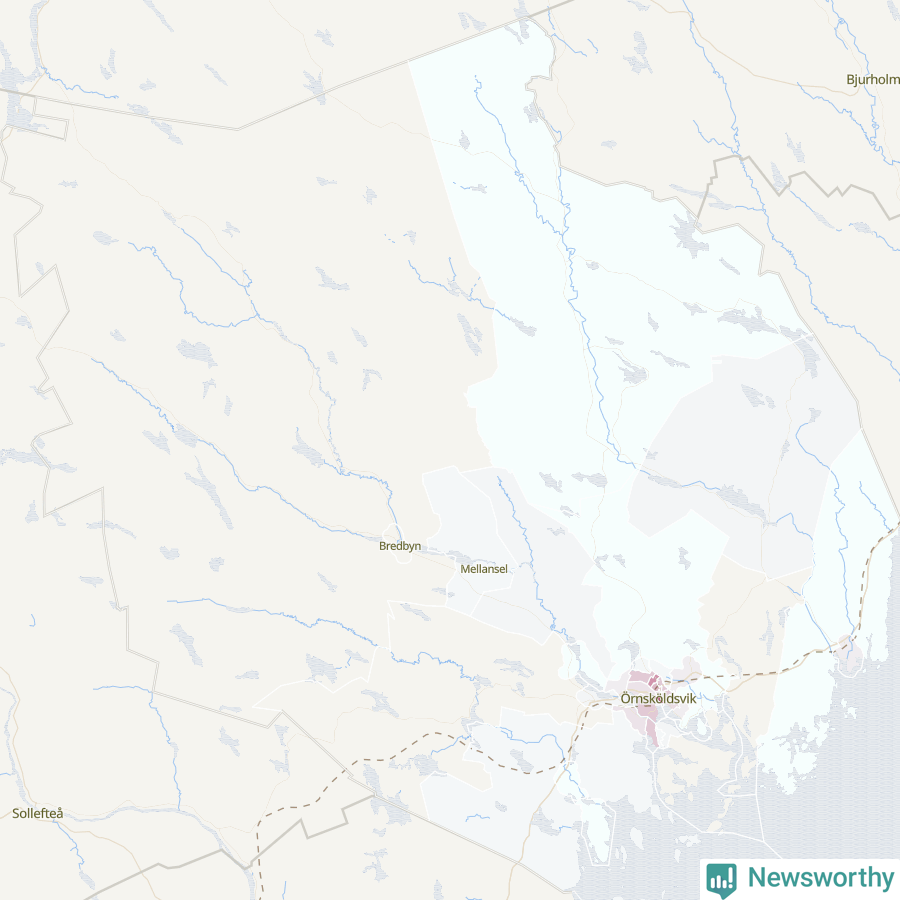 Karta som visar antalet cykelstölder i olika delar av Örnsköldsviks kommun, även i tabell nedan