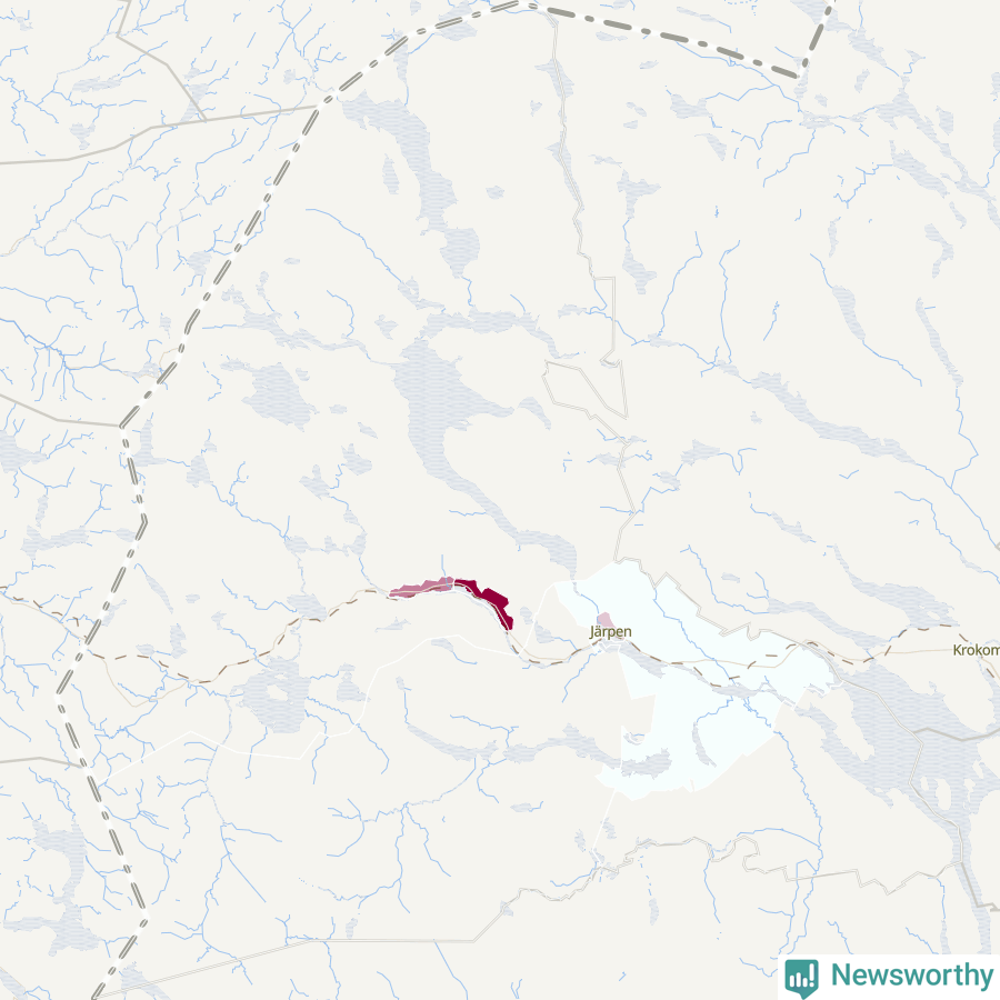 Karta som visar antalet cykelstölder i olika delar av Åre kommun, även i tabell nedan