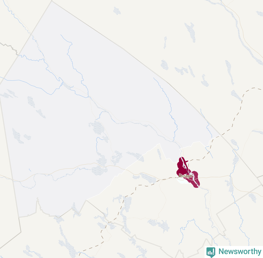 Karta som visar antalet cykelstölder i olika delar av Älvsbyns kommun, även i tabell nedan