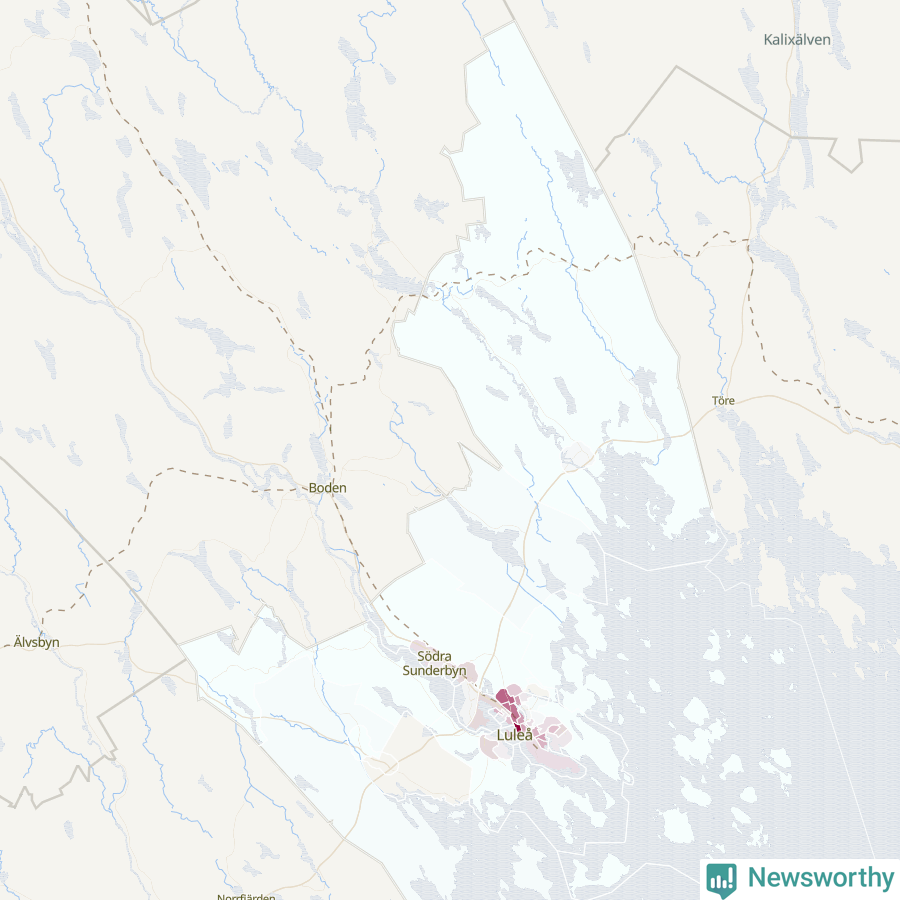 Karta som visar antalet cykelstölder i olika delar av Luleå kommun, även i tabell nedan