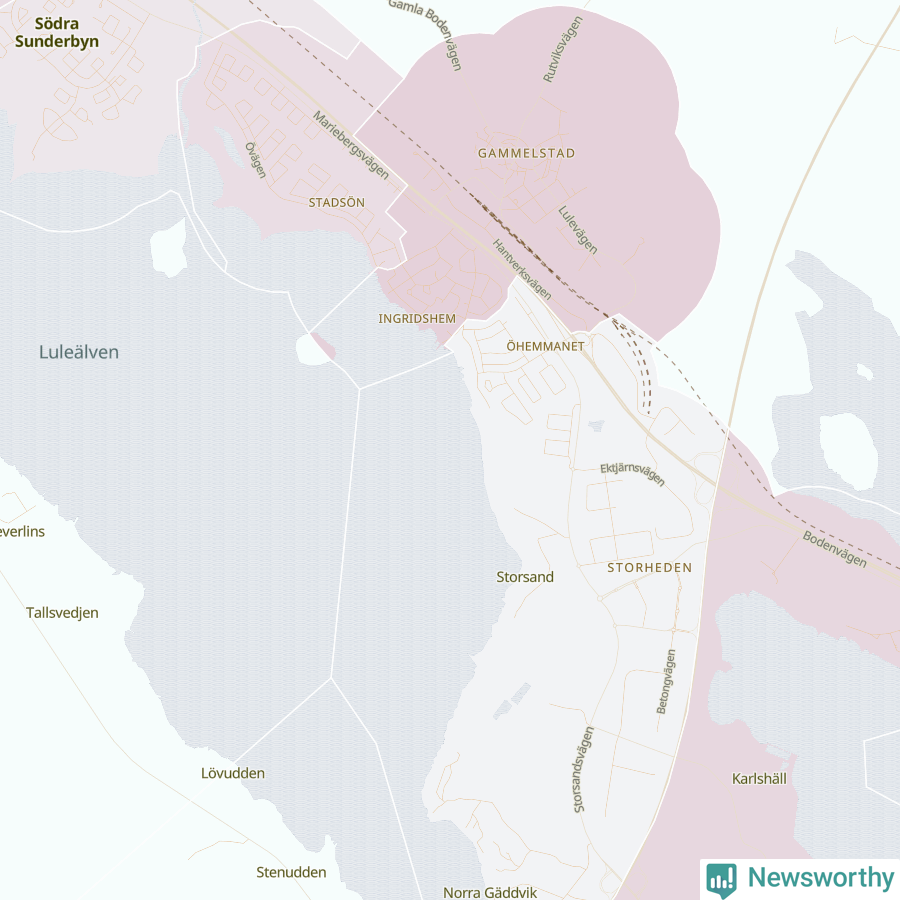 Karta som visar antalet cykelstölder i olika delar av Gammelstaden, se tabell ovan